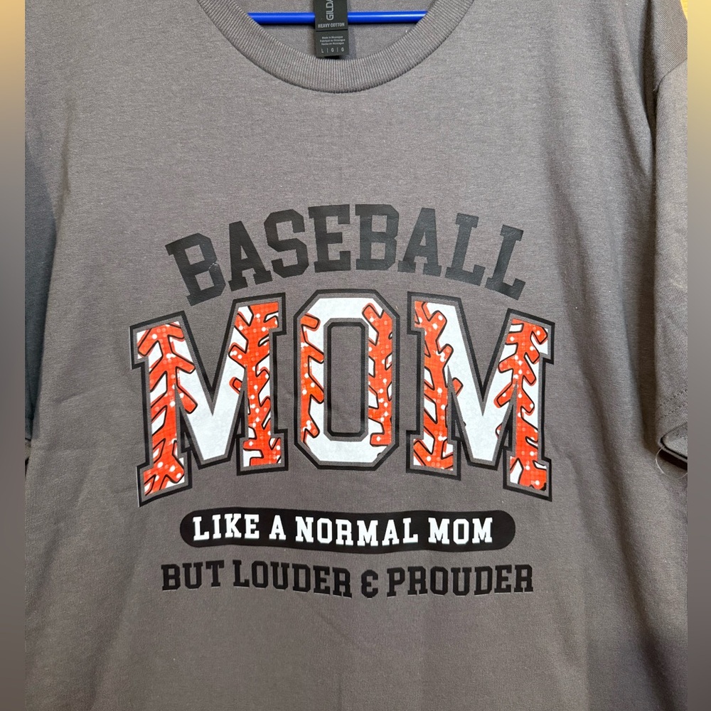 Gildan Gray "Baseball Mom" Tee with Orange Stitch Accents
